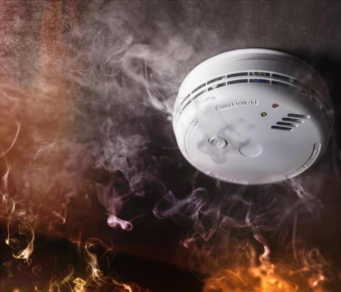 smoke detector, flames close by